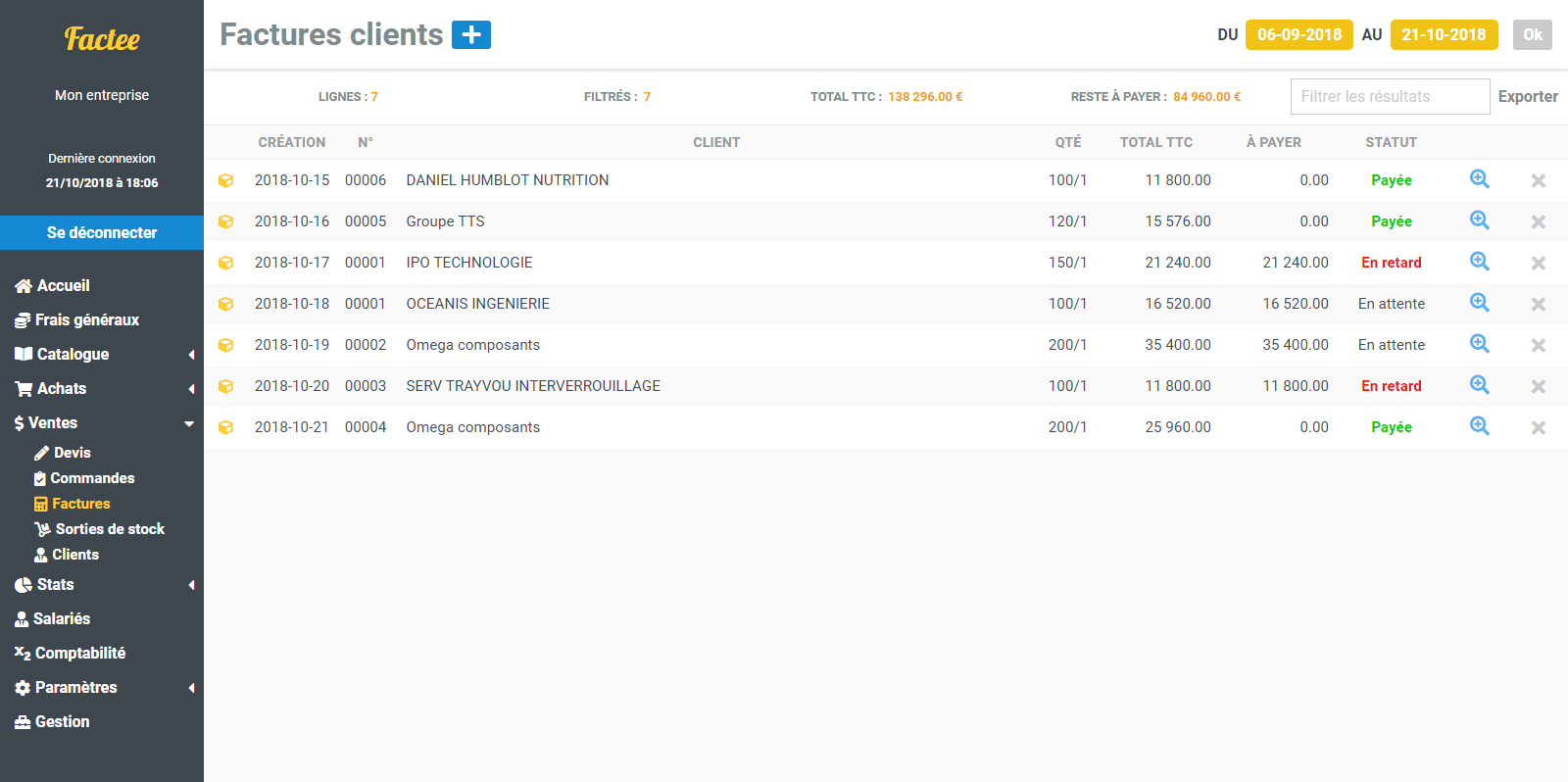 factee capture ecran facturation