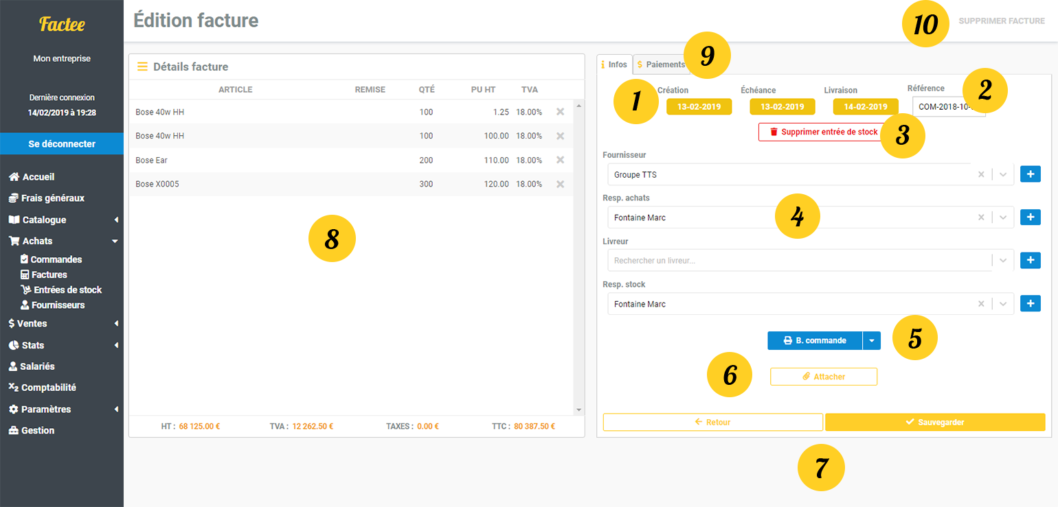 factee edition facture achat