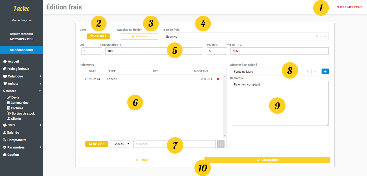 factee liste Frais généraux