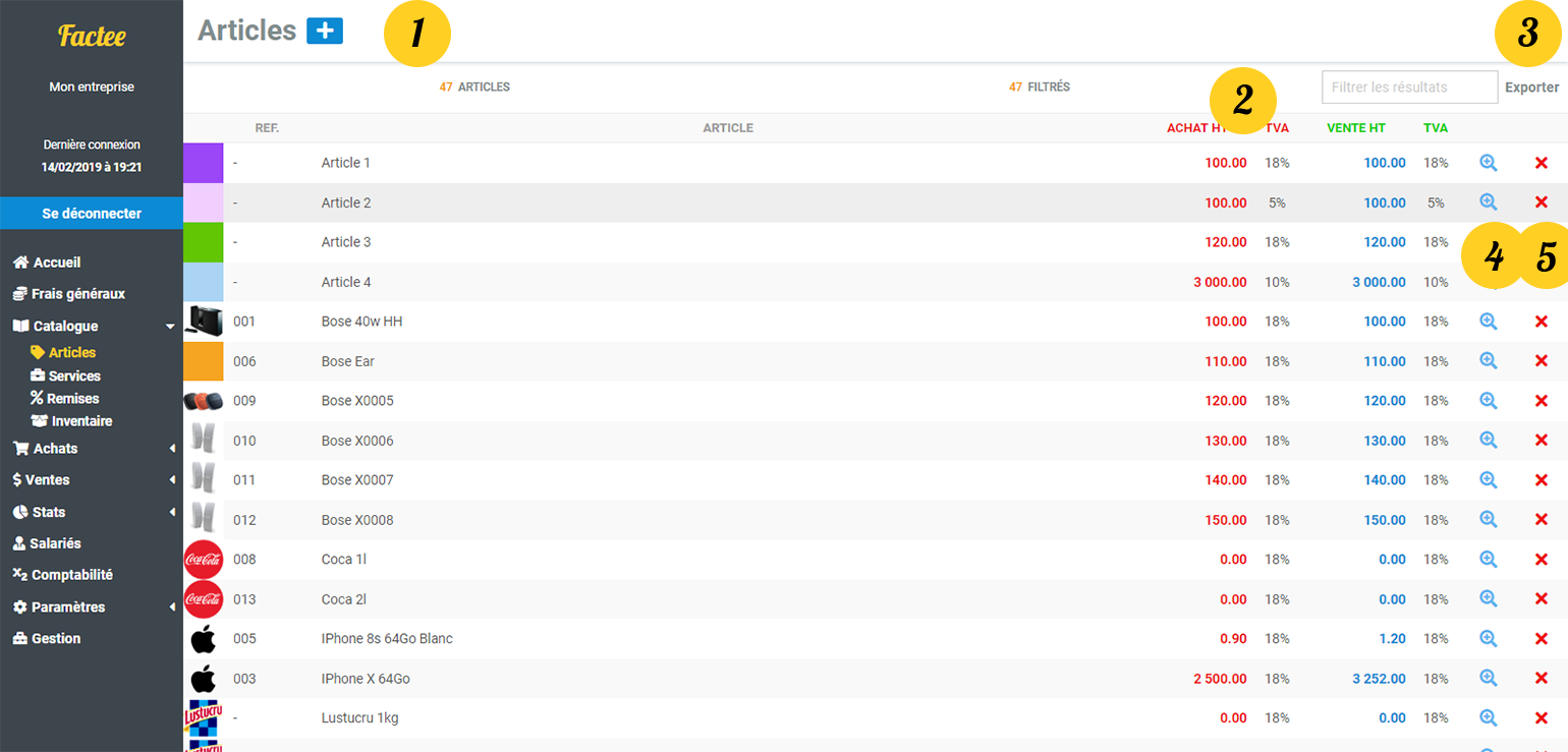 factee liste article