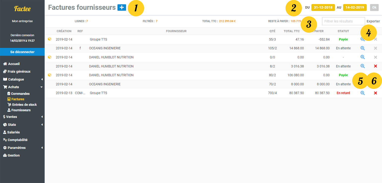 factee liste facture achat