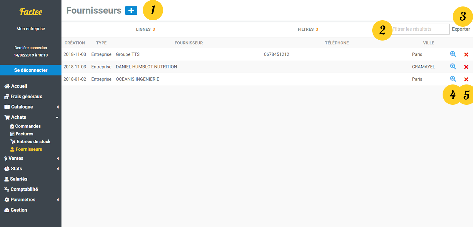 factee liste fournisseurs
