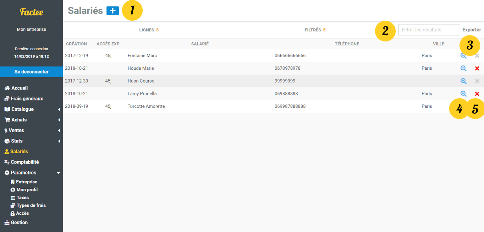 factee liste salaries