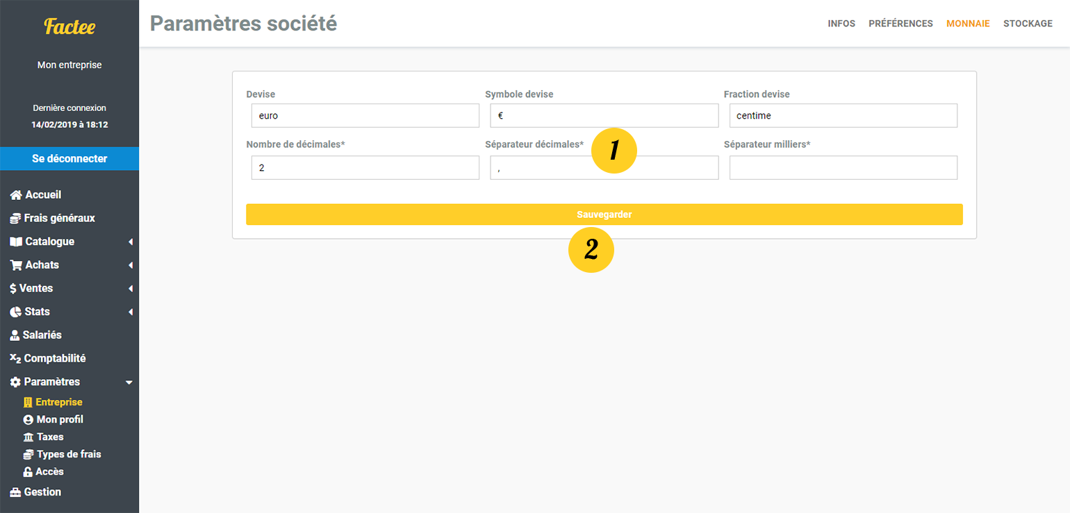 factee Paramètres capture ecran 3